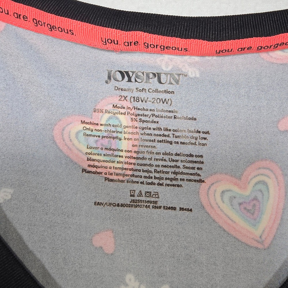 Joyspun Dreamy Soft Pajama Set 2X 18W-20W Black Rainbow Heart Love Always Wins - Picture 2 of 3